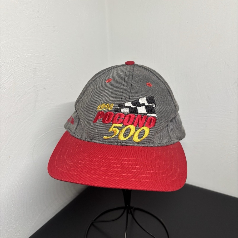 Vintage 1998 Pocono 500 Hat Cap Snap Back Mens Red NASCAR Racing Made in USA 90s